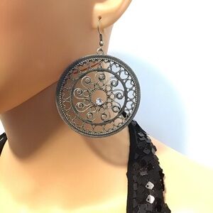 Fashion Large Circle Heart Disc Dangle Pierced Statement Earrings